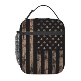ZTDYTUDW American Flag With Desert Camo Insulated Lunch Bag—portable Lunch Box For Women/Men/Girls/Boys Detachable Handle Lunchbag Meal Tote Bag