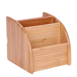 LONTG Remote Control Holder Stand Bamboo Desktop Storage Box Caddy Tidy Desktop Organiser Desk Pen Pot Holder with 4 Compartments for TV Remotes Makeup Brushes Pencils Smartphone and More Small Items