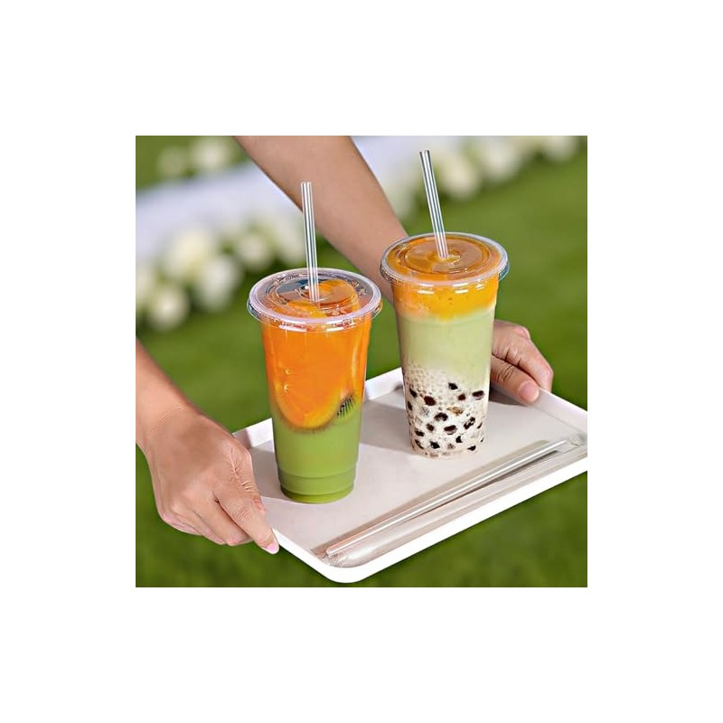 [100 SETS] 32 oz Cups with lids, Plastic cups with