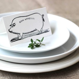 Nancy Nikko Bon Appetit Place Cards with Pig Illustration for Dinner Parties and Events. Table Tent Style, Scored for Easy Folding. Available in Packages of 12 and 25 (25)