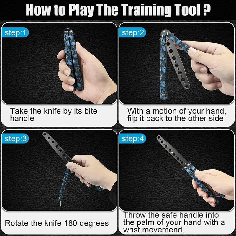 Skull Butterfly Trainer Training Dull Tool Metal knife Practice Stainless