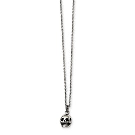 Jewelry Stores Network Stainless Steel Polished and Antiqued Skull Necklace19 Inches