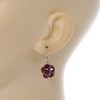 Ruby Red Crystal Ball Drop Earrings In Silver Tone -