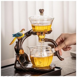 Magnetic Glass Tea Pot, Lazy Kungfu Tea Set, Sturdy High Borosilicate Glass TeaPot, Semi Automatic Drip TeaPot, Magnetic Rotation Heat Resistant Teapot, Suitable for home/office Reception…