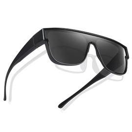 TINHAO Polarized Fit Over Sunglasses Trendy Square Wrap Around Shades Glasses for Women Men UV Protection(Black, Black)