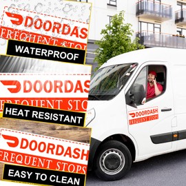 Miss Kiss Doordash Magnets for Car - Caution Frequent Stops Removable Set - Reflective Delivery Magnetic Car Door and Bumper Sign - Weather-Resistant 11.8 x 8 inch (White-Red 2 Pack)