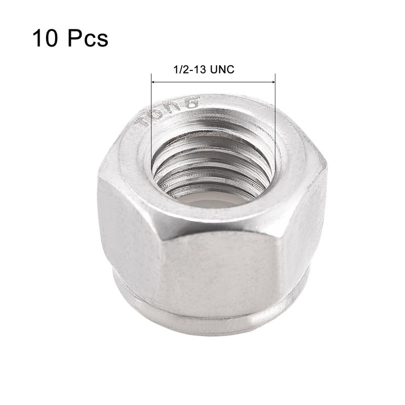 TA-VIGOR 10Pcs 1/2-13UNC Nylon Hex Lock Nuts, 304 Stainless Steel
