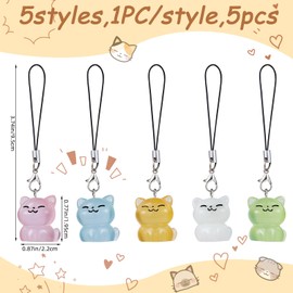 BEEFLYING 5 Pcs Phone Charms Aesthetic Y2K Cute Luminous Resin Cats Charm Straps Cell Phone Pendants Accessories for Bag Keychain Camera Wallet