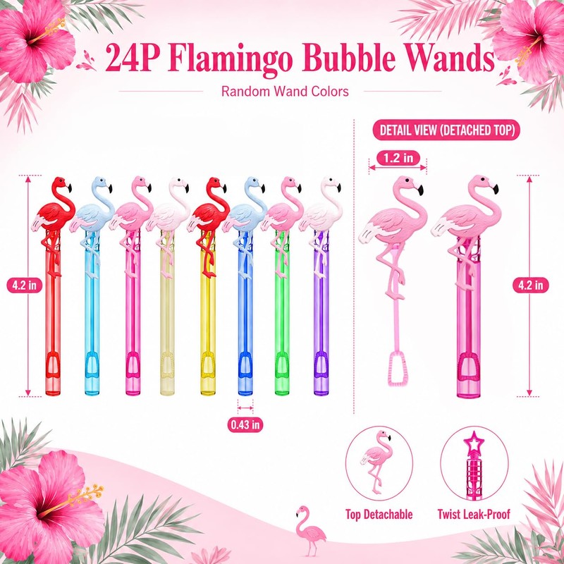 24 Pcs Flamingo Bubble Wands, Luau Party Favors & Goodie