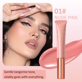 Prreal Liquid Blush Makeup Wand, Matte Blush Cream Liquid Blush for Cheeks and Lips, Face Blush Beauty Stick with Soft Cushion Applicator, Long-wearing Easily Blendable Blush Liquid for Women (01)