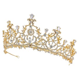 Samky Gold Bridal Wedding Tiara Rhinestone Crown Crystal Bride's Headpiece Hair Accessories for Woman