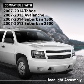 G-PLUS LED Headlights Assembly Front Headlamps Fit Chevy Tahoe Suburban 1500 2007-2014,Fit Chevy Avalanche Suburban 2500 2007-2013 Clear Lens Black Housing Clear Reflector,faros delanteros