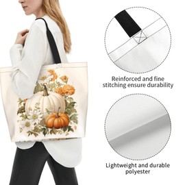 Feeuoai Fall Large Tote Bag Pumpkin Bags Thanksgiving Day Bags Reusable Shoulder Tote Bags Travel Bags