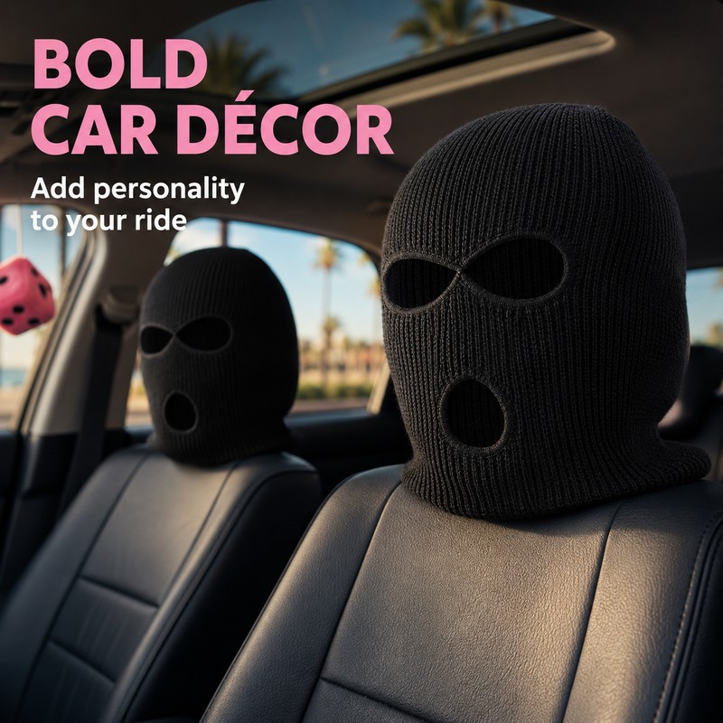 Car Headrest Cover for Interior Decor – 3-Hole Plush Mask-Style