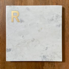 Boards by Bleu Monogram Marble Cheese Board, Hand Crafted Marble Cutting Board from White Marble Slab, Personalized Charcuterie Board with Brass Initial, Great Wedding or House Warming Gifts, Letter R