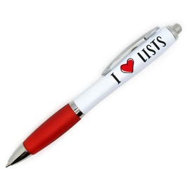PartiKraft - I LOVE LISTS - Novelty Retractable Pen with Red Love Heart - Red Grip with Black Ink