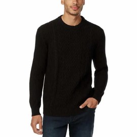 Buffalo Cable Knit Sweater for Men, Black, 100% Cotton, Classic Fit, X-Large