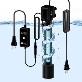 AquaMiracle Aquarium Filter U - V Fish Tank Filters for Green Water, Fish Filter Pump with Timer, 130GPH Pump with 6W Light, for 10-40 Gallon Aquariums