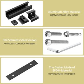 Anbte Solar Panel Mounting Brackets, Included 10 x 4.72 in Rails + 4 end Clamps + 6 Center Clamps + 1 Wrench, Aluminum Solar Mounting Kit for 4 Panels, Waterproof, for Roof, RV, Boat, Black