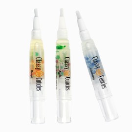 Classy Cuticles | Hand Blended Cuticle Oil | Vegan, Cruelty-Free, & Hydrating | Vitamin E, Jojoba, and Argan Oil | 5 mL Brush Pen | Fruity Variety Pack | Mango, Apple, Blueberry | Pack of 3