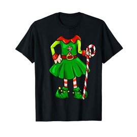 Funny Christmas Gift Cute Candy Cane Elf Girl Costume T-Shirt
