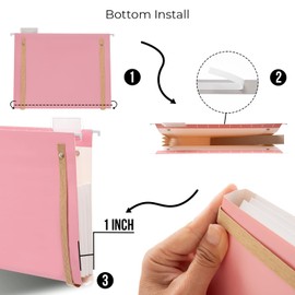 Y YOMA 6 Pack Extra Capacity Hanging File Folders with Handle Letter Size Accordion Decorative Reinforced File Folder Cute Colored Expandable Portable Folder with 1/5-Cut Adjustable Tabs, Cute Pink