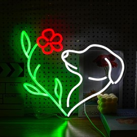 LIUOZHTEA Cute Dog Neon Sign LED Flower Neon Light Suitable for Wall Decor Powered by USB Dimmable Love Dog Light Up Sign for Pet Shop Flower Shop Bedroom Gifts For Lover(15.7 * 12.4In)
