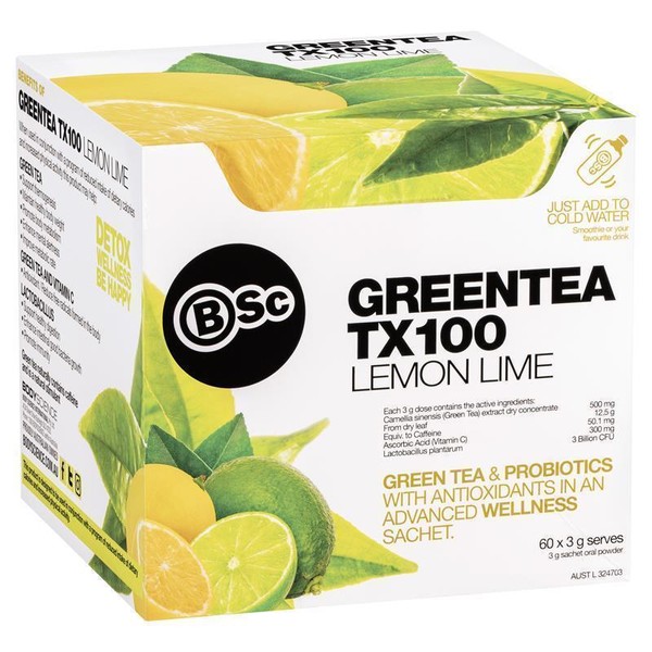 BSc Green Tea TX100 Lemon Lime 60 x 3g Serve