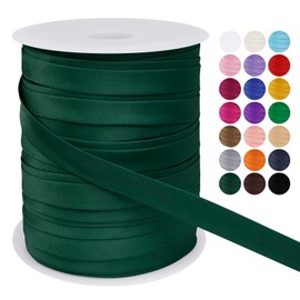 LEREATI Satin Bias Tape Double Fold 3/5 Inch x 55 Yards, Bias Tape for Sewing, Polyester Quilt Binding Tape, Piping Trim Fabric Tape for Hemming, Seaming, DIY Crafts (Dark Green)