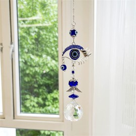Blue Evil Eye Decor Angel Suncatcher, Evil Eye Charm Hanging Crystal for Car Window Xmas Gift Wall Home Decor, Good Luck Charm Chandelier Lamps Pendant