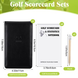 Jetec 6 Pcs Golf Gifts Include Leather Golf Scorecard Holder with 4 Pcs Golf Scorecard Book with Golf Pencil Yardage Book Cover Golf Log Book Golf Score Book Golf Notebook for Outdoor Sports Golf Club