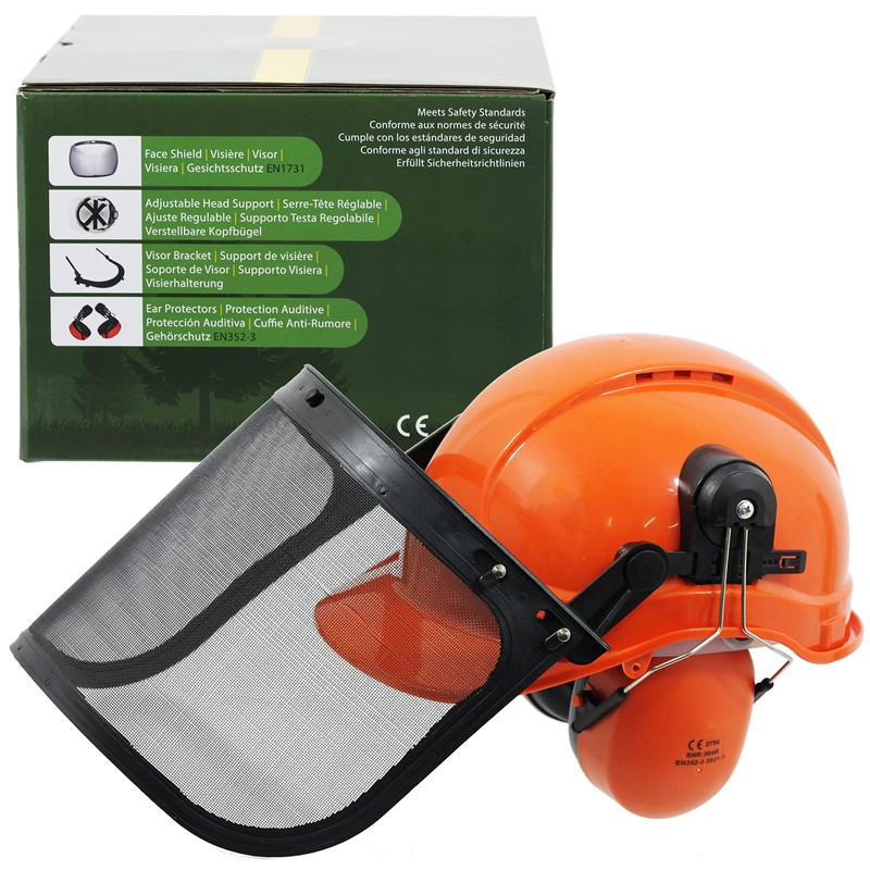 SPARES2GO Chainsaw Safety Helmet with Mesh Visor and Ear Muffs