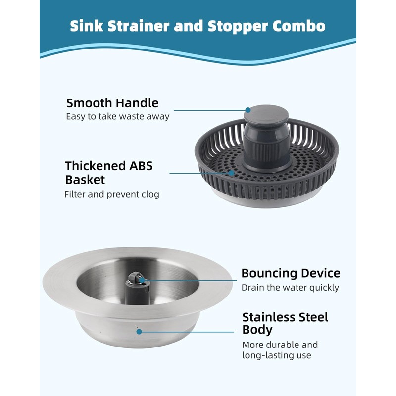 Universal Kitchen Sink Drain Strainer, 3 in 1 Stainless Steel