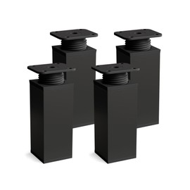 sossai® Designer Furniture Feet MFV1, Height Adjustable, Set of 4, Square Profile: 40 x 40 mm, Colour: Matte Black, Height: 80 mm (+20 mm), High-Quality Wood Screws Included