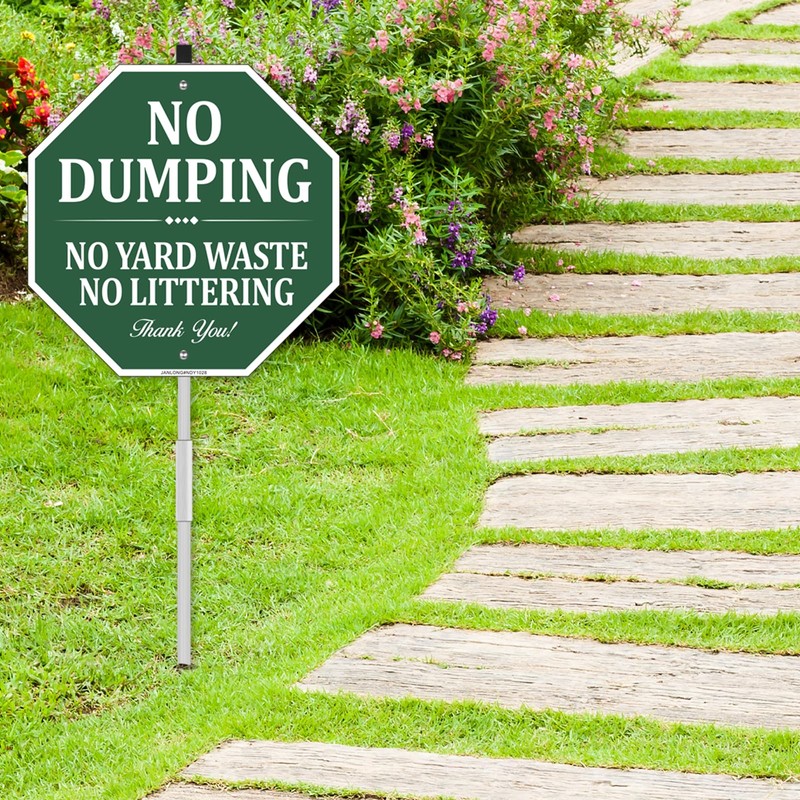 No Dumping No Yard Waste No Littering Sign, 10"W x