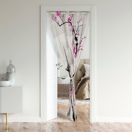 Japanese Door Curtain for Doorway Privacy, Japan Fuji Mountain Closet Door Cover Curtain for Bedroom Living Room, Sakura Floral Insulated Thermal Curtain, Room Divider Curtain Cover 34x80 Inch 1 Panel