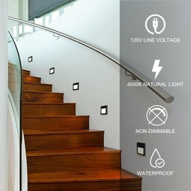ZONK Outdoor Indoor Step Lights Wire Connected, 110V-240V 3W Stair Lights, Non-dimmable 4000K Staircase Lights, Waterproof IP65 Deck Lights for House, 3 Pack