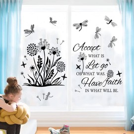 Inspirational Wall Stickers Quotes Wall Art Accept Let Go Have Faith Dandelion Decals Flower Stickers Murals Decor for Bedroom Office Bathroom Living Room Floral Wall Decals Art Decoration.