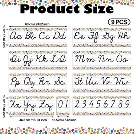 Humyoun Set of 9 Confetti Cursive Writing Bulletin Board Colorful Cursive Alphabet Wall Strip for Teacher Supplies, Classroom Teaching Tool, Homeschooling, Kids Education