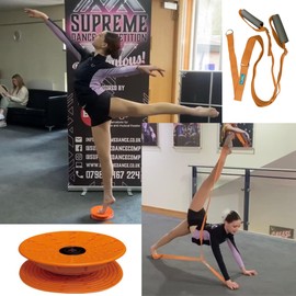 Cheerleading and Figureskating Trainer Stretching and Balance, 2 Pc. Set, Stretching, Disc Core Board and Flexibility Equipment Strap for Dance, Gymnastics, Turning, Stunt
