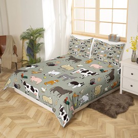 Homemissing Cow Duvet Cover Set Cartoon Cat Dog Horse Bedding Set 135 x 200 cm for Children Boys Girls Room Farm Animal Collection Decor Bed Set Farmhouse Style 2 Pieces Zip