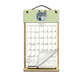 7" x 12" Wooden Refillable Calendar Holder Filled with a 2025 Calendar and Includes an Order Form Page for 2026-GRAY Wolf