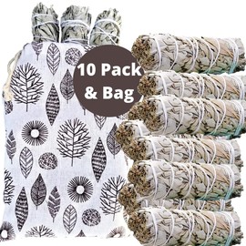 SAGE SMUDGE Sticks, 10 White Sage Bundles Bulk Refill & Shaman Smudge Kit Storage Bag! California White Sage Smudging Sticks, Organic Freshly Dried Incense Sage Stick Set, Sustainable! (10, Large Bag)