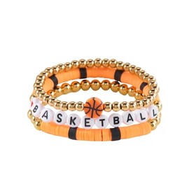xuzhiyuan 3Pcs/Set Sports Ball Bracelet Basketball Football Baseball Softball Soccer Volleyball Stackable Soft Clay Beads Bracelet Sports Game Jewelry for Women-Basketball