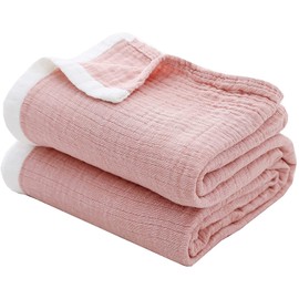 SE SOFTEXLY Muslin Throw Blanket, 100% Cotton Blankets for Adults and Baby, 4-Layer Soft Breathable Bed Throw Blankets All Season,Twin Blanket (60"x80",Coral Pink)