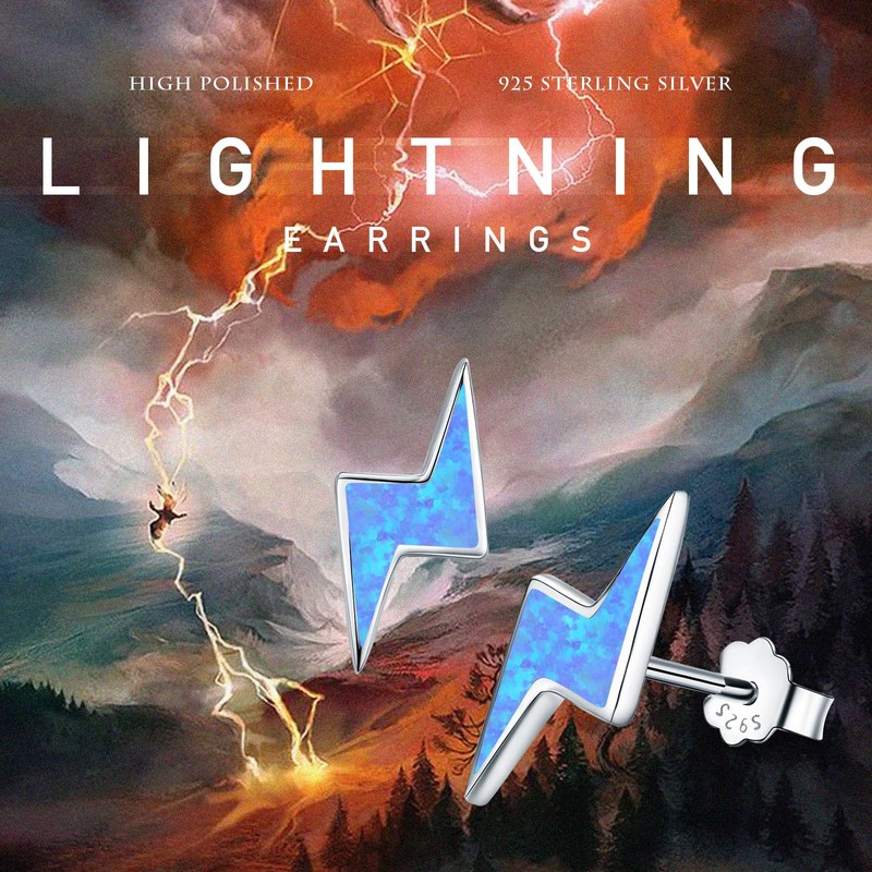 Lightning Bolt Earrings Sterling Silver Fire Opal Hypoallergenic Small Stud