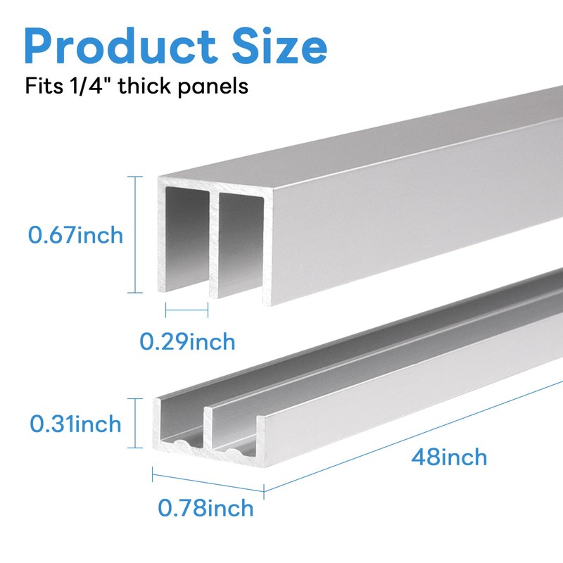 Heneymo 2 Sets Metal Sliding Door Track Set for 1/4"