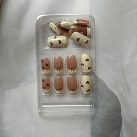 Valentine's Day Press on Nails French Tip Fake Nails Square False Nails with Pink Heart Bow Designs Nude White Glue on Nails Heart Stick on Nails Cute Acrylic Nails Full Cover Glossy Artificial Nails