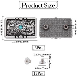 GORGECRAFT 1 Box 6Pcs Flower Decorative Buckles Rectangle Vintage Metal Screw Back Synthetic Turquoise Buckle Replacement, Turquoise, 1.32x0.93inch