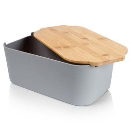 Vilde Bread Bin with Wooden Board Bread Basket Bread Bin Grey 33 x 18.5 x 12 cm